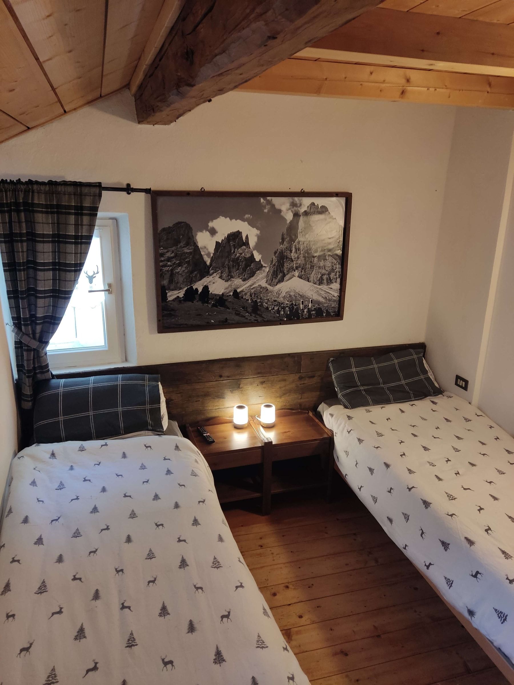 Seconda camera con due letti singoli separati e quadro delle Dolomiti